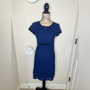 NTM: Uncle Frank Navy & Black Lace Dress with Keyhole Back Ruching Waist Sz M